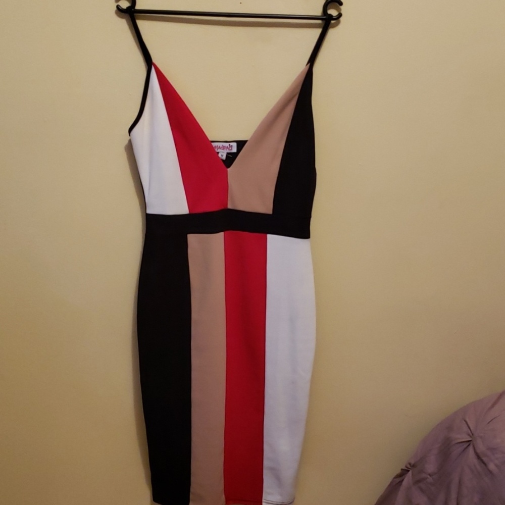 V neck color block midi dress